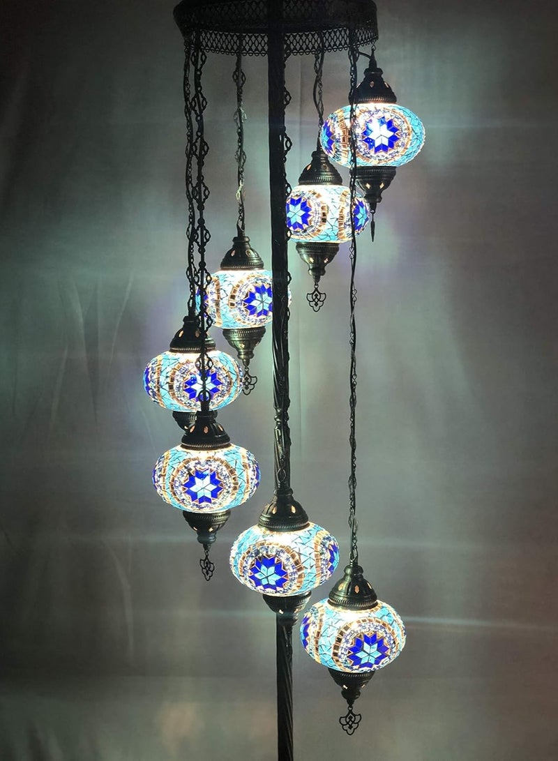 Quick CartTurkish/Moroccan Ottoman Style Mosaic Lamp With 7 Globe Floor Stand Light | Antique Lantern Perfect for House warming, Birthday & Anniversery Party Gift | Perfect For Office & Hotel 