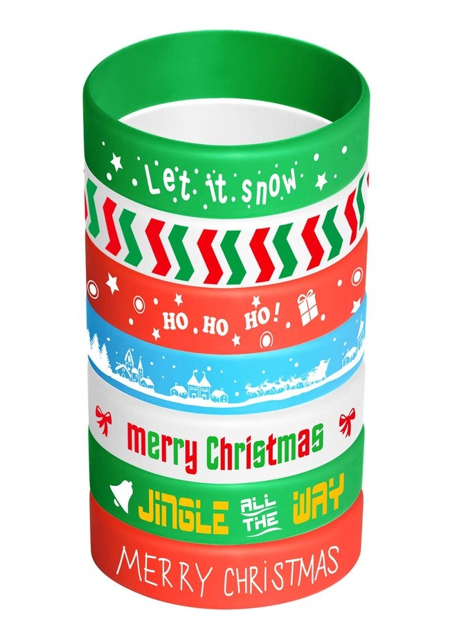 FEPITO 35 Pieces Christmas Wristband Silicone Wristbands Rubber Band for Christmas Party Decoration 7 Merry Xmas Patterns - Image 1
