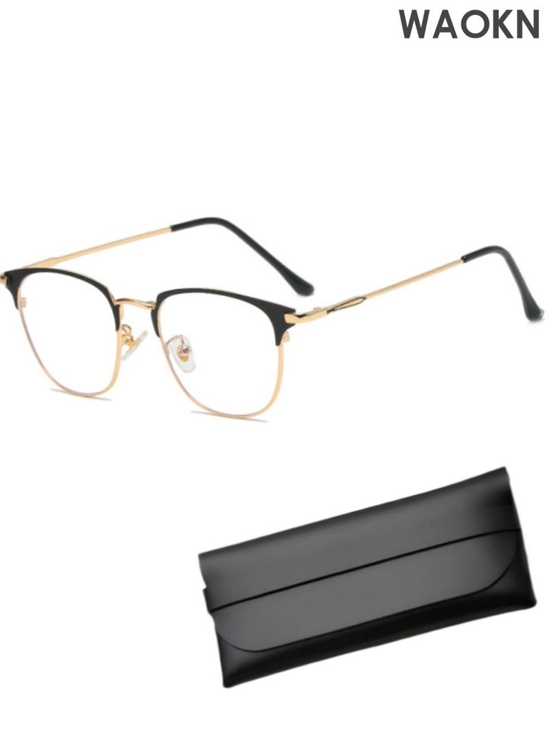 WAOKN Blue Light Blocking Glasses,Blue Light Filter Computer Reading Gaming TV Phones Eyeglasses, Fashion Anti Eyestrain Headache Eyewear for Men Women ,Photochromic blue light blocking glasses,Black Gold ,50mm. - Image 1