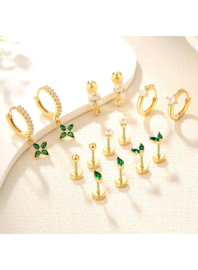 Gold Flat Back Stud Earrings Set Surgical Stainless Steel Dainty Cartilage Earring Pack for Women - Image 2