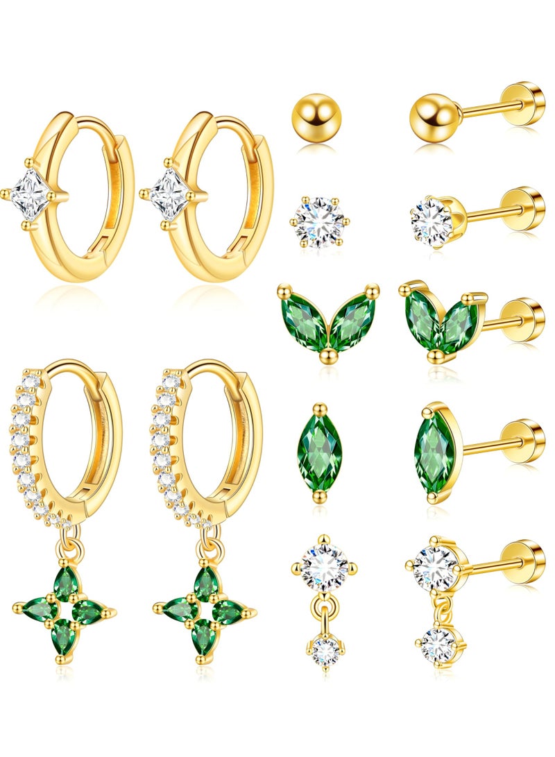 Gold Flat Back Stud Earrings Set Surgical Stainless Steel Dainty Cartilage Earring Pack for Women - Image 1