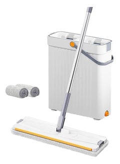 Spaceshoop Self-Wringing Flat Mop and Bucket System, Hands-Free Cleaning Set with 2 Microfibre Pads, Long Handle (Multicolor)  - Image 1