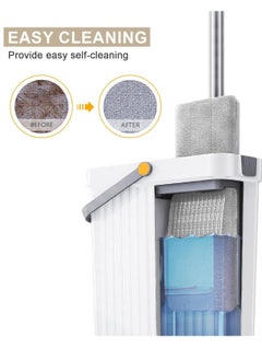 Spaceshoop Self-Wringing Flat Mop and Bucket System, Hands-Free Cleaning Set with 2 Microfibre Pads, Long Handle (Multicolor)  - Image 3