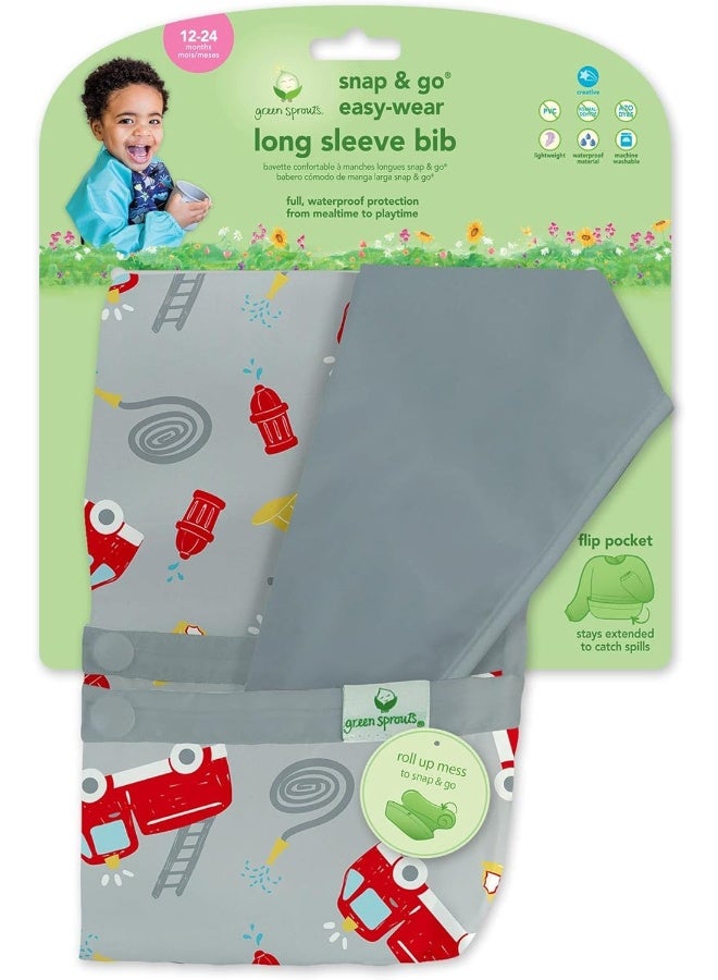 green sprouts Snap & Go Easy-wear Long Sleeve Bib 12-24mo Aqua Dinosaurs - Image 1