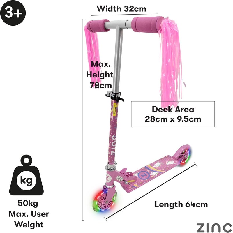 ZINC Two Wheeled Folding Light Up Scooter - Light up LED Wheels, Folding, Fold Down Handles, Non-Slip Deck, Height Adjustable, For Ages 3+, Great Gift Idea - Image 5