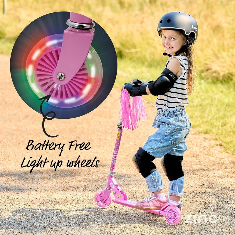 ZINC Two Wheeled Folding Light Up Scooter - Light up LED Wheels, Folding, Fold Down Handles, Non-Slip Deck, Height Adjustable, For Ages 3+, Great Gift Idea - Image 1