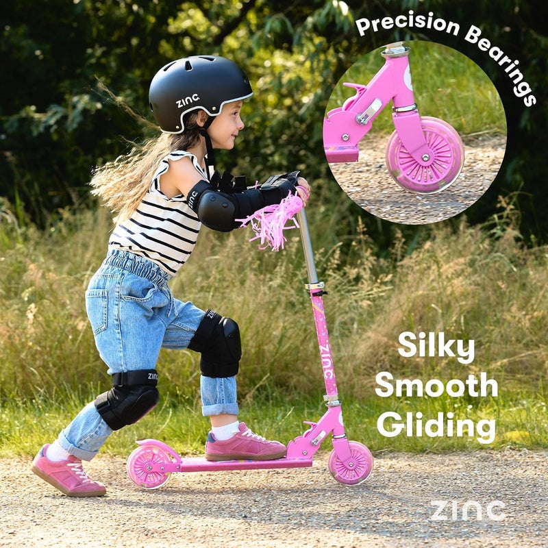 ZINC Two Wheeled Folding Light Up Scooter - Light up LED Wheels, Folding, Fold Down Handles, Non-Slip Deck, Height Adjustable, For Ages 3+, Great Gift Idea - Image 2