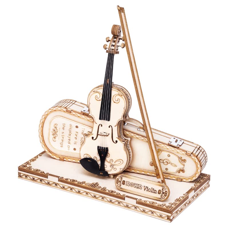 ROKR Wooden 3D Puzzles for Adults Violin Musical Instrument Model Kit 3D Puzzles to Build Desk DecorDIY HobbiesGifts for Family and Friends Violin - Image 1