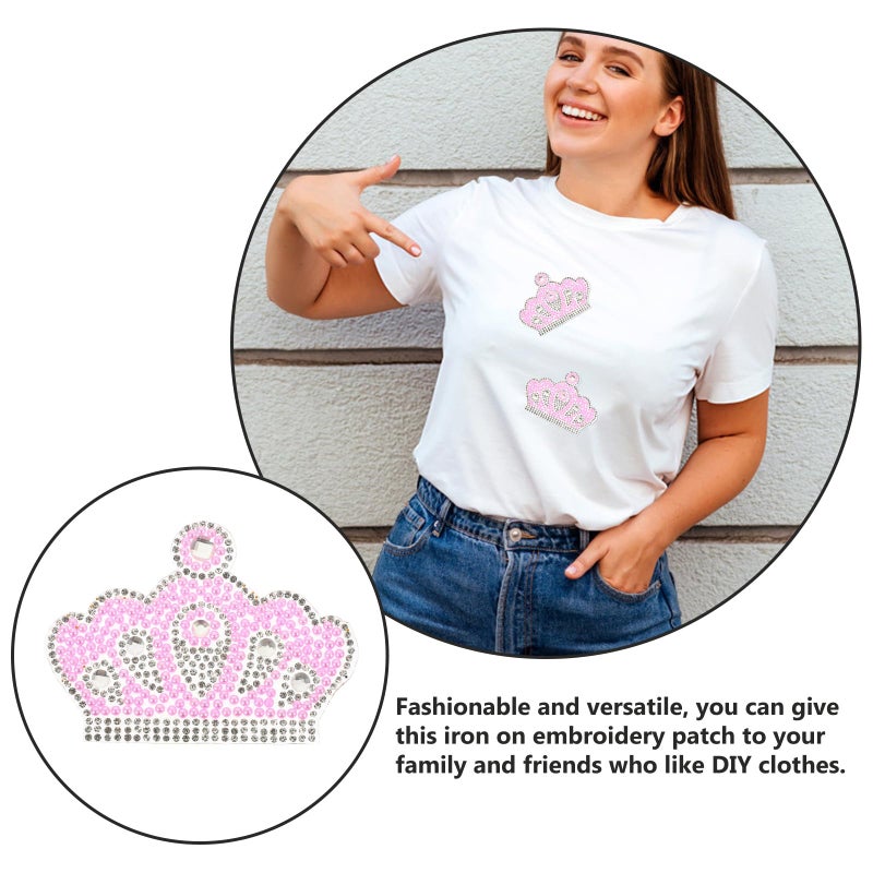 Pink Crown Rhinestone Iron On Patch 6 8x9 3cm DIY Clothing Accessory For Garments Bags Decoration - Image 4