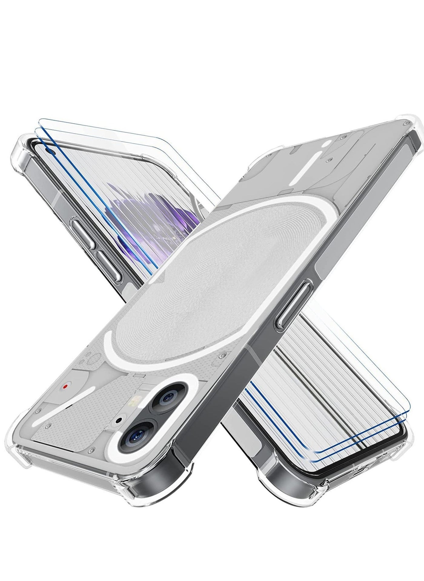 Nothing Phone 1 Case with 2 Pack Tempered Glass Screen Protector, Crystal Clear TPU Silicone Case with Airbag Corners, Drop Protection Cover For Nothing Phone 1