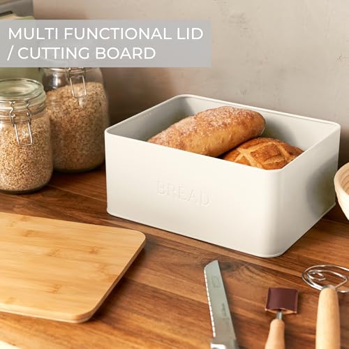 ZICOTO Beautiful Bread Box With Wooden Lid For Your Kitchen Countertop - Spacious Container Perfectly Stores Your Homemade Bread, English Muffins & Bagels - Quality Cutting Board Lid Keeps Loaf Fresh - Image 4