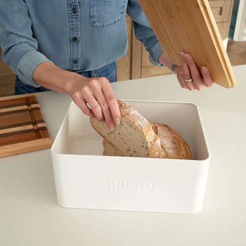 ZICOTO Beautiful Bread Box With Wooden Lid For Your Kitchen Countertop - Spacious Container Perfectly Stores Your Homemade Bread, English Muffins & Bagels - Quality Cutting Board Lid Keeps Loaf Fresh - Image 2