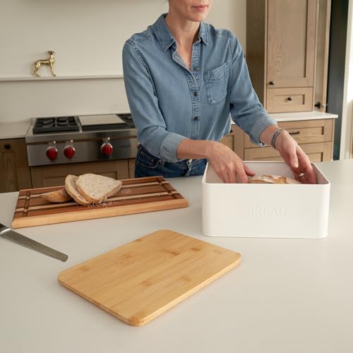 ZICOTO Beautiful Bread Box With Wooden Lid For Your Kitchen Countertop - Spacious Container Perfectly Stores Your Homemade Bread, English Muffins & Bagels - Quality Cutting Board Lid Keeps Loaf Fresh - Image 3
