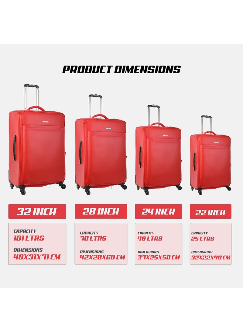 بارا جون طقم حقائب ترولي من 4 قطع مصنوع من جلد PU مع 4 عجلات دوارة - اللون الأحمر - Image 5