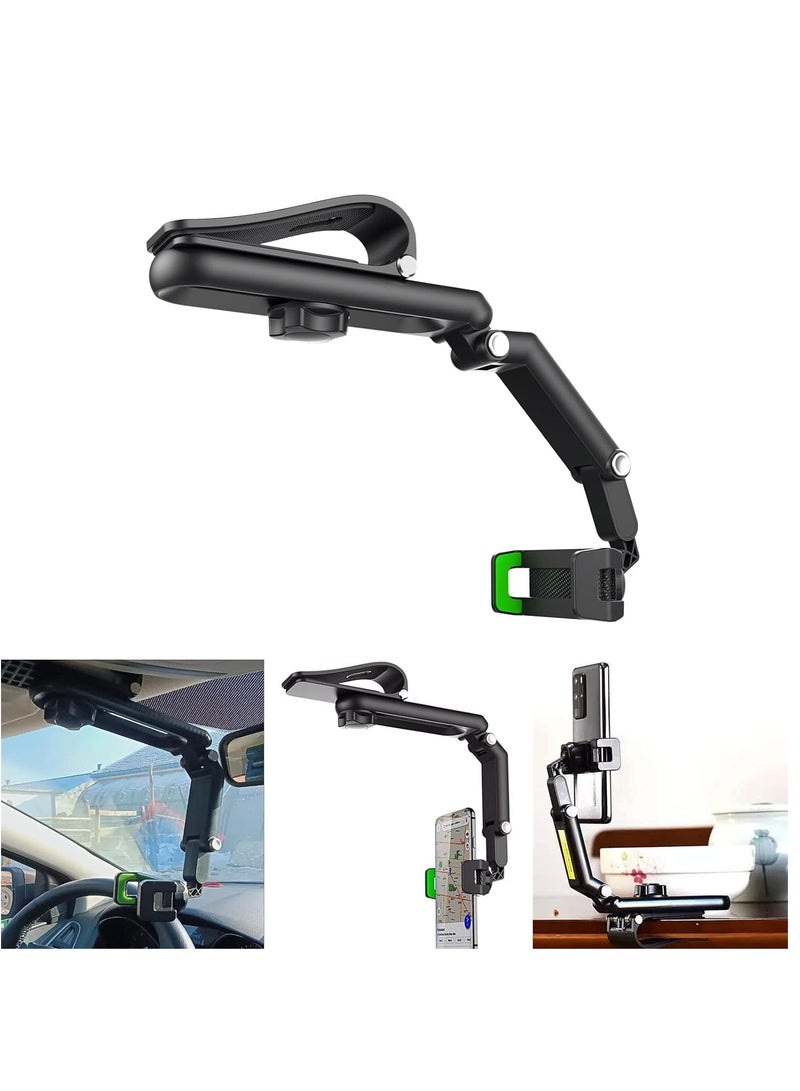 Sun Visor Car Phone Holder Mount Multifunctional Cell Phone Stand Universal Adjustable Arm Cradles Car Holder Mount Phone Car Clip Mount for Sun Visor Rearview Mirror Steering Wheel (Green) - Image 1
