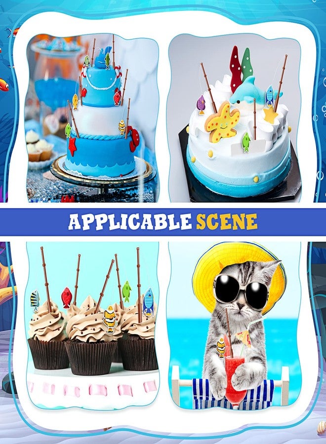 چوينت مجموعة زينة حفلات أعياد الميلاد من جونتي، 36 قطعة، بتصميمات مستوحاة من صيد الأسماك، تتضمن أعواد تزيين الكب كيك على شكل سمكة، وعصي تزيين، وزينة كوكتيل استوائية، وزينة كعكة الكوكتيل. - Image 3