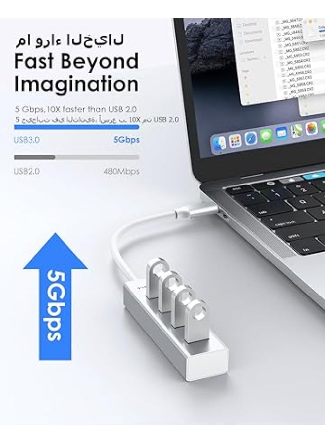 LENTION 4-in-1 USB C Hub, 4 USB 3.0 Ports, USB C to USB A Multiport Adapter for 2025-2016 MacBook Pro, Mac Air & Surface, iPad Pro, Chromebook, More, Stable Driver Certified (CB-C22s, Silver) - Image 4