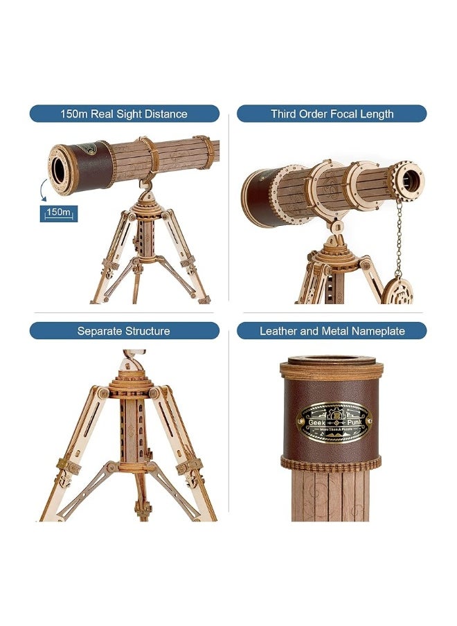 RoWood Rowood Telescope 3D Puzzles for Adults, DIY Wooden Model Building Kit, Christmas Birthday Gift for Kids Teens  - Image 3