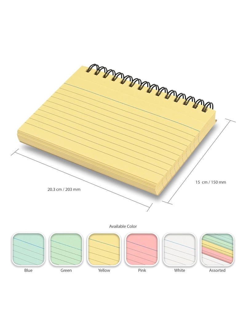 FIS® Ruled Record Cards Size:8"x5" Inches (203x127mm), Double Loop Spiral Binding, Two Sides Single Ruled, 180gsm, Perforated, 50 Sheets Per Pad, Packet of 3 Pieces, Yellow Color-FSIC85-180SPYL-3 - Image 3
