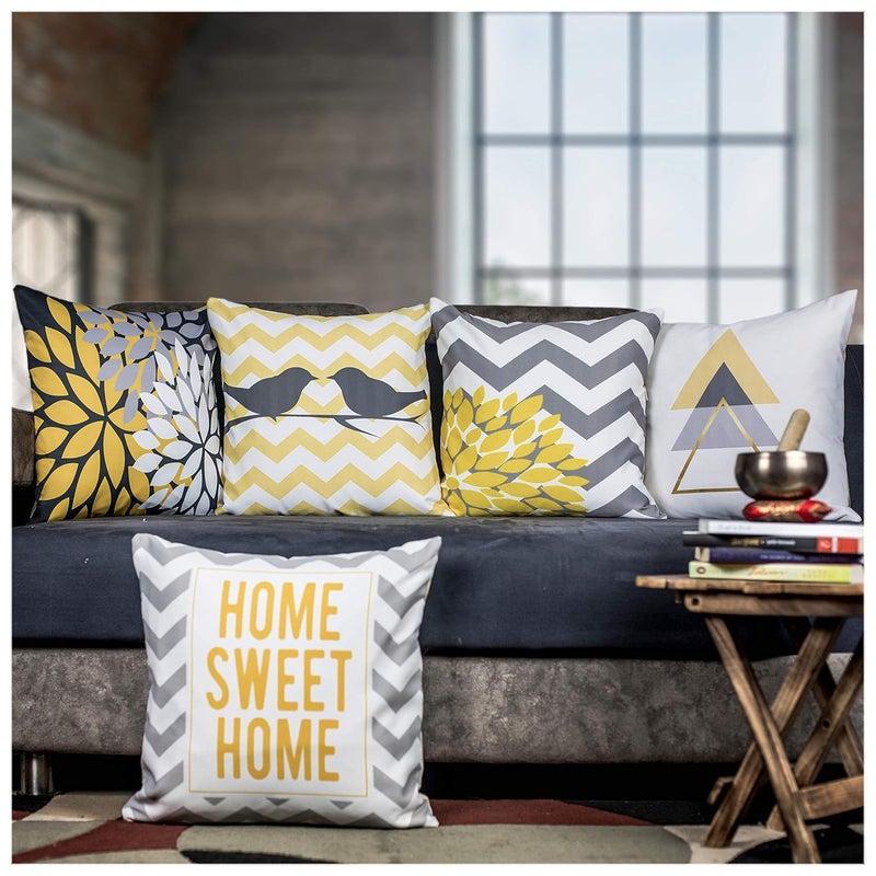Vendola Multicolor Microfiber Satin 250TC Cushion Pillow Covers Multicolor Set of 5 12X12 Inches Iris Yellow