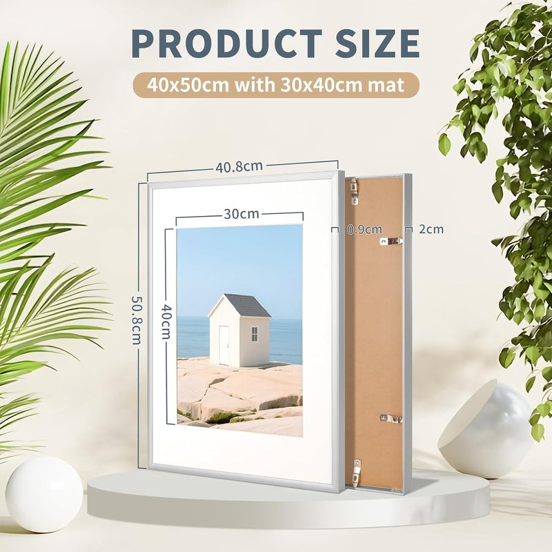 ATOBART Picture Frame, 2 PCS 40x50 Metal Picture Frame - 40x50 Aluminum Photo Frames with30x40cm Removable Mat for Wall Hanging and Table,Silver - Image 3