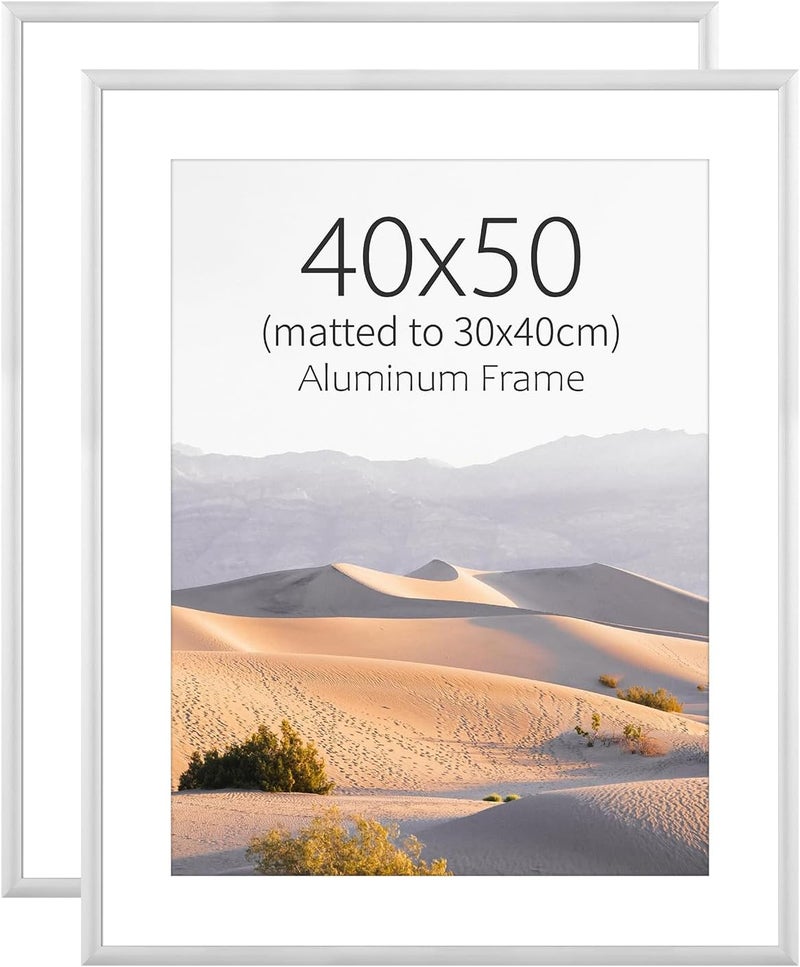 ATOBART Picture Frame, 2 PCS 40x50 Metal Picture Frame - 40x50 Aluminum Photo Frames with30x40cm Removable Mat for Wall Hanging and Table,Silver - Image 1