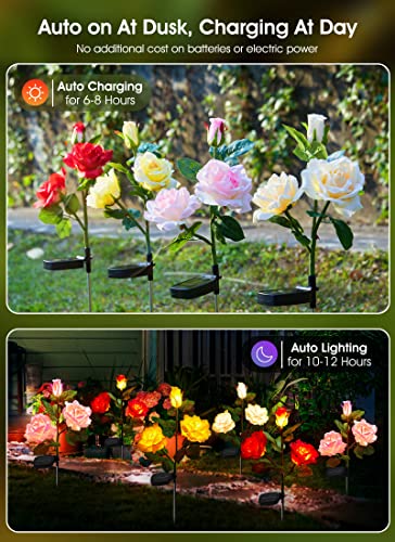 Brightown Outdoor Solar Garden Lights - 4 Pack LED Flower Lights with Realistic Rose, Bigger Solar Panel, Waterproof for Yard & Patio Decorations - Image 2