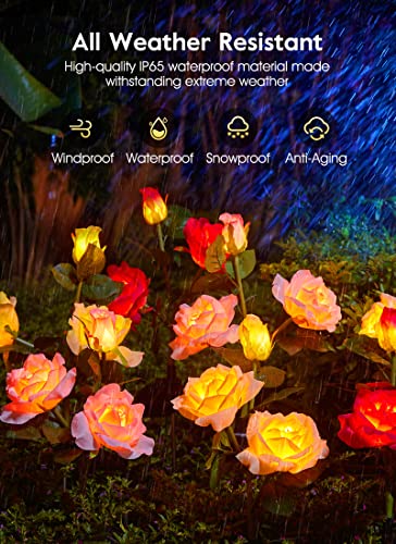 Brightown Outdoor Solar Garden Lights - 4 Pack LED Flower Lights with Realistic Rose, Bigger Solar Panel, Waterproof for Yard & Patio Decorations - Image 5