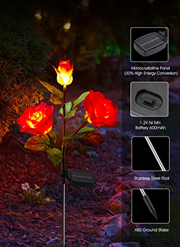 Brightown Outdoor Solar Garden Lights - 4 Pack LED Flower Lights with Realistic Rose, Bigger Solar Panel, Waterproof for Yard & Patio Decorations - Image 4