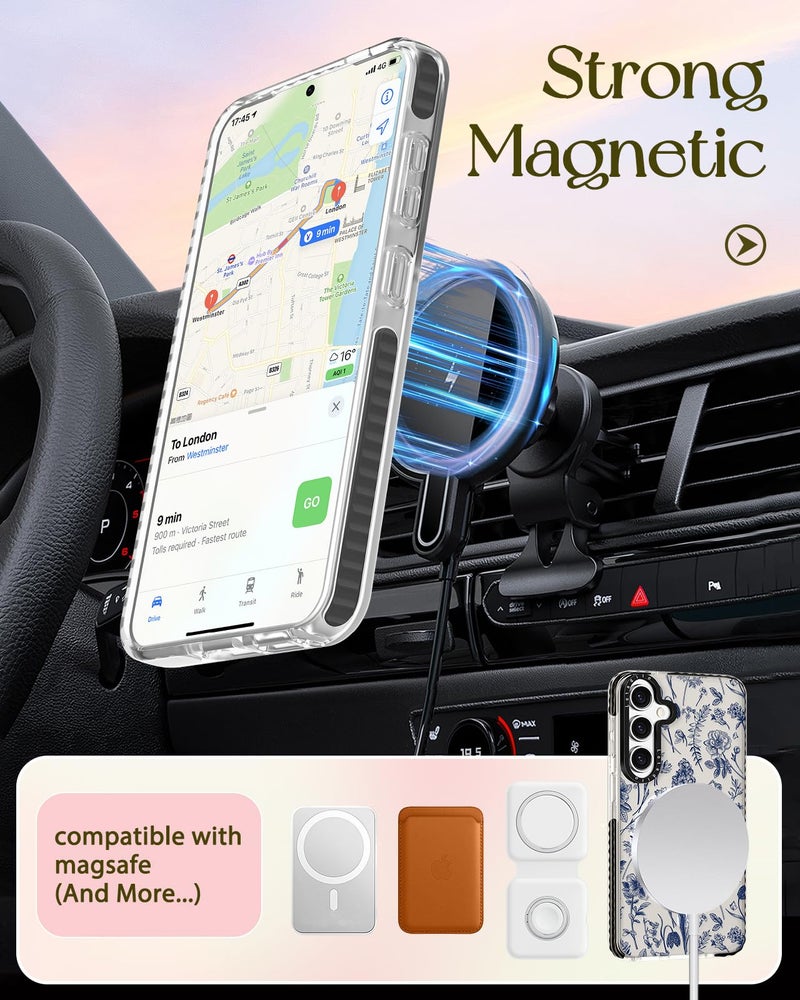 Lotadilo Cute Case for Samsung Galaxy S25 for Women Girls - Funny Blue Line Flower Design Compatible with Magsafe Magnetic Ring Holder Kickstand Fashion TPU Phone Covers - Image 5