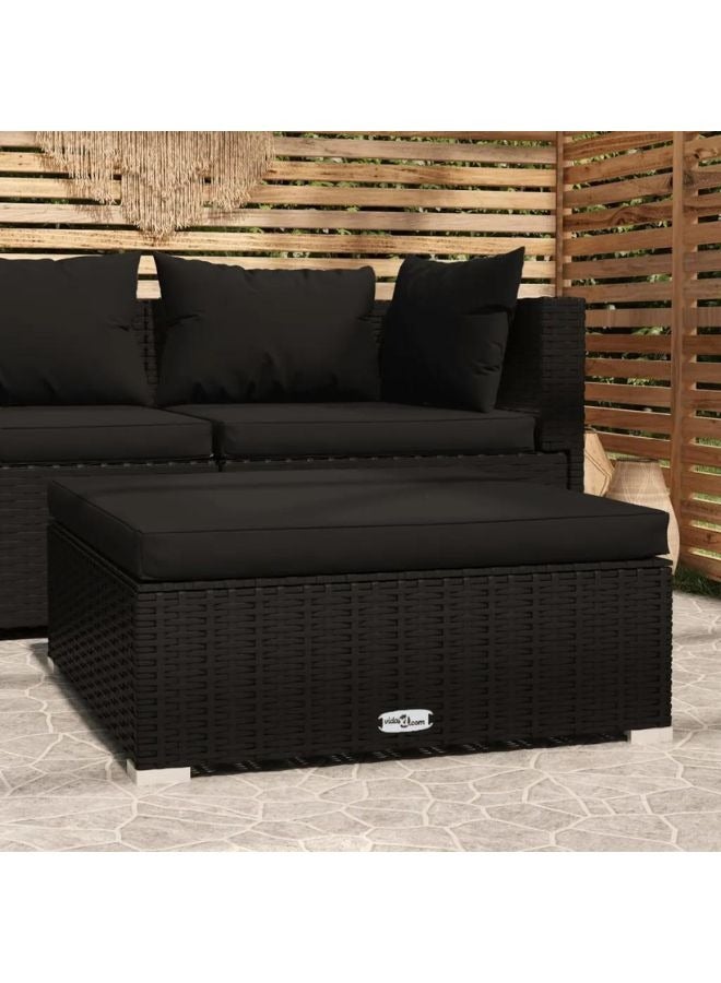 vidaxl vidaXL Garden Footrest with Cushion Black 70x70x30 cm Poly Rattan  - Image 1