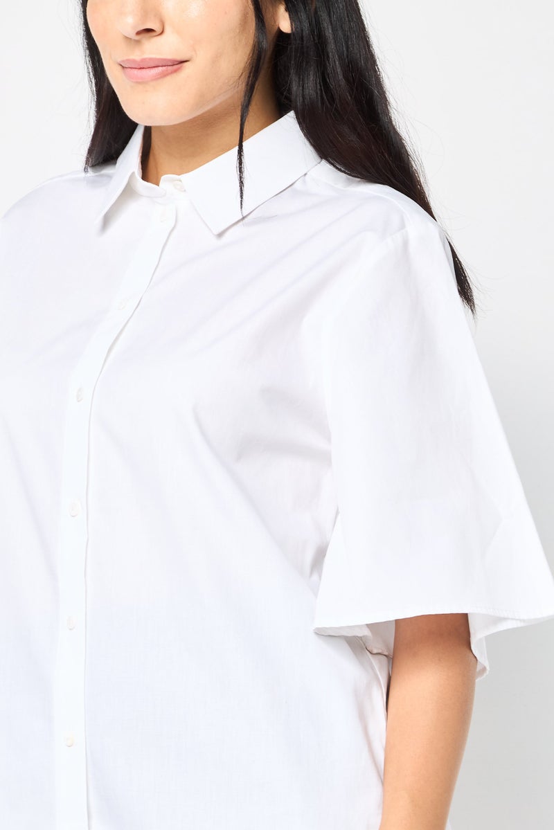 Karl Lagerfeld Women Pointed Neck Short Sleeve Plain Shirt, White  - Image 2