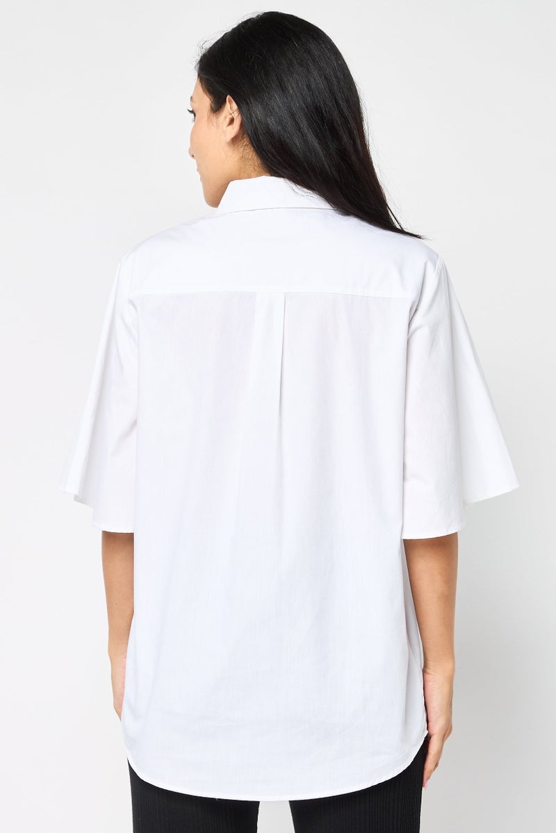 Karl Lagerfeld Women Pointed Neck Short Sleeve Plain Shirt, White  - Image 3