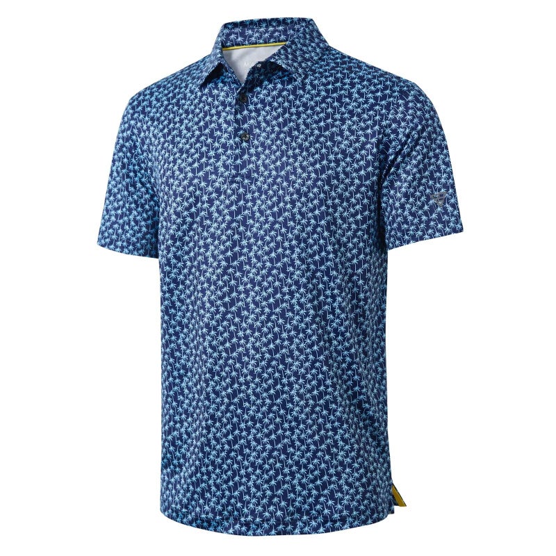 M MAELREG Golf Shirts for Men Dry Fit Short Sleeve Print Performance Moisture Wicking Polo Shirt Navy Palm - Image 1
