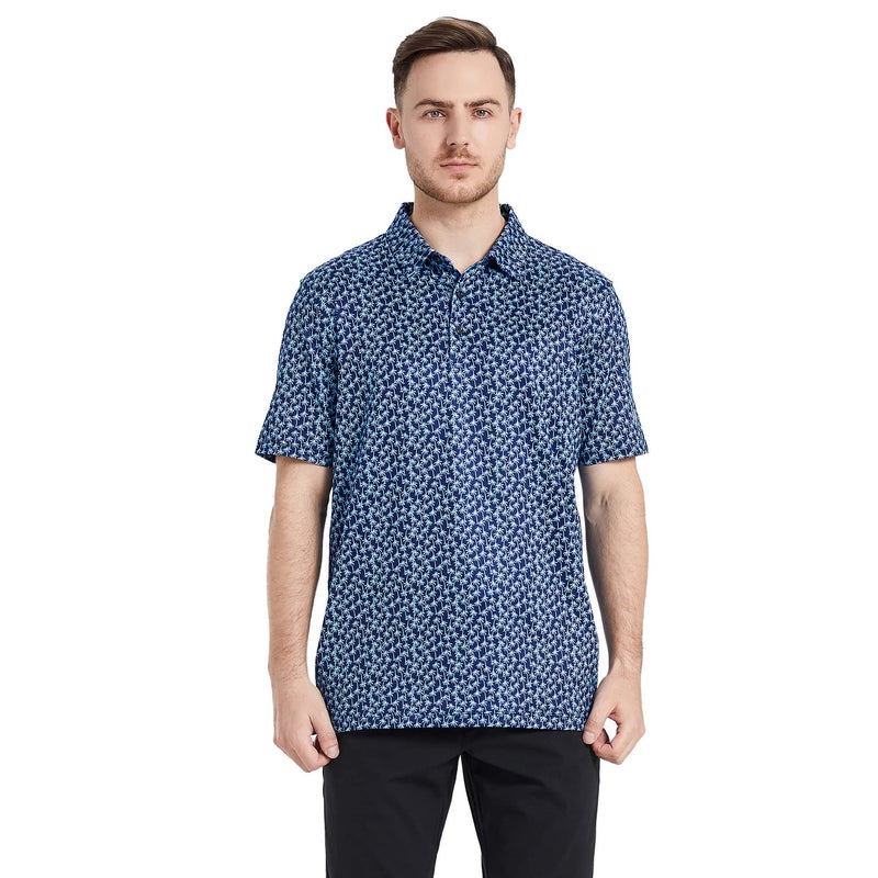 M MAELREG Golf Shirts for Men Dry Fit Short Sleeve Print Performance Moisture Wicking Polo Shirt Navy Palm - Image 2
