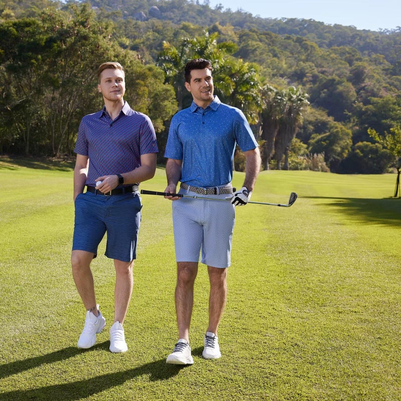 M MAELREG Golf Shirts for Men Dry Fit Short Sleeve Print Performance Moisture Wicking Polo Shirt Navy Palm - Image 3
