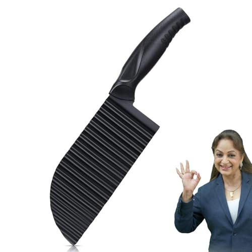 PANCA Black Crinkle Knife for Vegetables & Fruits | Wavy Cutter for Potatoes, Salad, French Fries & Chips | Non-Stick Stainless Steel Blade with Ergonomic Handle - Image 1