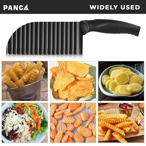 PANCA Black Crinkle Knife for Vegetables & Fruits | Wavy Cutter for Potatoes, Salad, French Fries & Chips | Non-Stick Stainless Steel Blade with Ergonomic Handle - Image 4