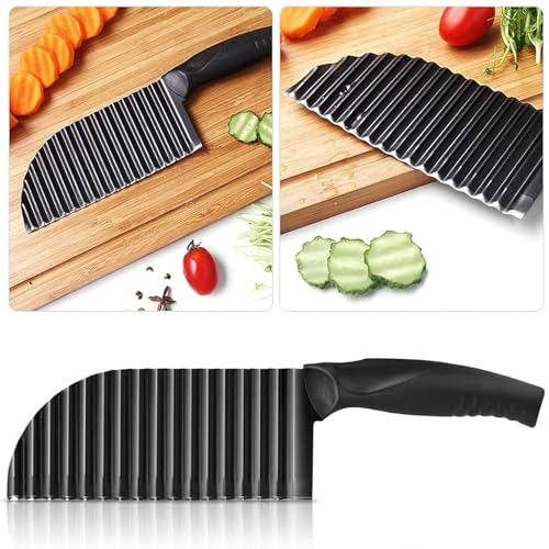 PANCA Black Crinkle Knife for Vegetables & Fruits | Wavy Cutter for Potatoes, Salad, French Fries & Chips | Non-Stick Stainless Steel Blade with Ergonomic Handle - Image 2