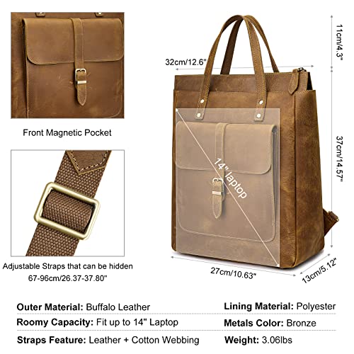 S-ZONE Women Genuine Leather Backpack Purse Retro Top-handle Bags Vintage Totes Casual Daypack - Image 3