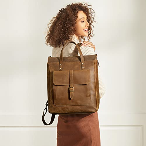 S-ZONE Women Genuine Leather Backpack Purse Retro Top-handle Bags Vintage Totes Casual Daypack - Image 2