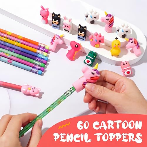 Thenshop 30 Pcs Scented Pencils for Kids Fruit Scent HB Graphite Pencils Bulk with 30 Pcs Cartoon Toppers Animal Cute Pens Cap Gift for School Classroom Party Reward Supplies - Image 3
