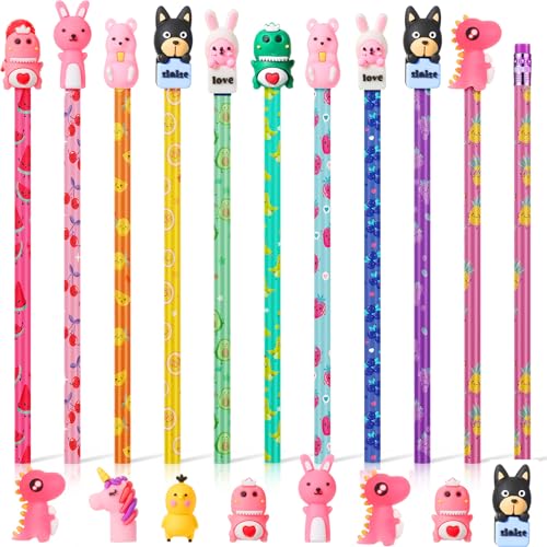 Thenshop 30 Pcs Scented Pencils for Kids Fruit Scent HB Graphite Pencils Bulk with 30 Pcs Cartoon Toppers Animal Cute Pens Cap Gift for School Classroom Party Reward Supplies - Image 1