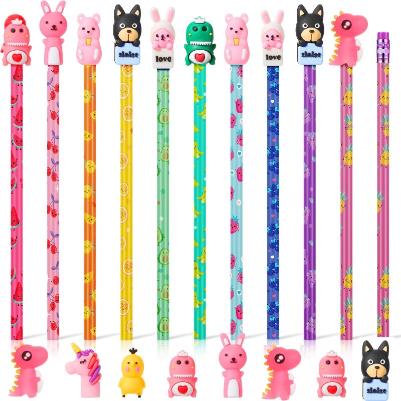 Thenshop 30 Pcs Scented Pencils for Kids Fruit Scent HB Graphite Pencils Bulk with 30 Pcs Cartoon Toppers Animal Cute Pens Cap Gift for School Classroom Party Reward Supplies - Image 2