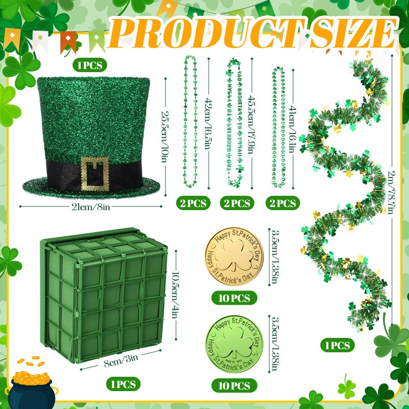 FineCheer St. Patrick's Day Hat Flower Pot Set Irish Green Leprechaun Top Hat Shape Buckle Flower Arrangement Container Simulated Bouquet with Shamrock St. Patrick's Day (Matte Style) - Image 3