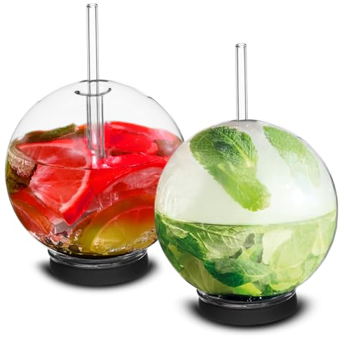 homia Cocktail Smoker Accessory Smoke Infuser Cocktail Ball 2 pcs Cocktail Ball Glass with Glass Straw for Drink Smoker 12 Oz 350 ml Black - Image 1