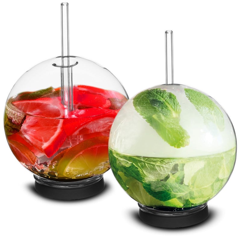 homia Cocktail Smoker Accessory Smoke Infuser Cocktail Ball 2 pcs Cocktail Ball Glass with Glass Straw for Drink Smoker 12 Oz 350 ml Black - Image 2