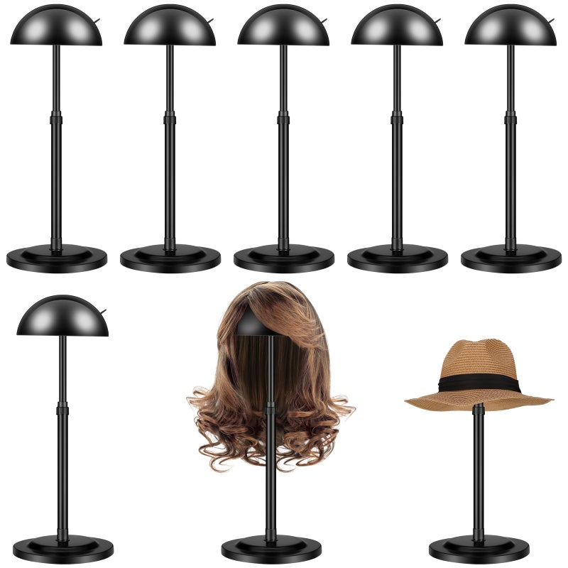 Tatuo 8 Pcs Wig Stand 98189 Adjustable Height Wig Head Holder Portable Hat Display Stand Travel Storage Holder for Multiple Styling Practice DIY Non Slip StableBlack