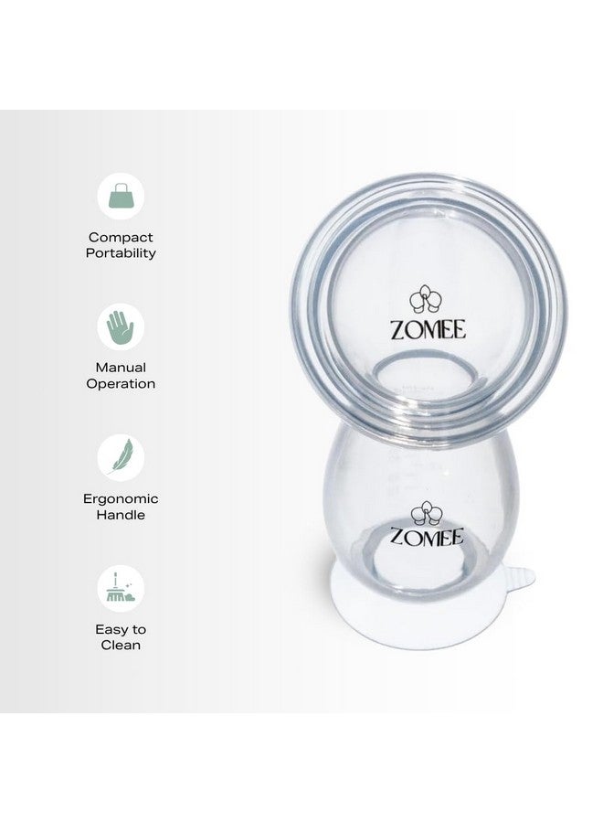 Zomee Manual Breast Pump Silicone Milk Collector - Hands-Free Milk Collection Bottle for Breastfeeding Moms - BPA-Free, Leak-Proof, Spill-Proof Design - Portable & Easy to Clean - 4oz Capacity - Image 2