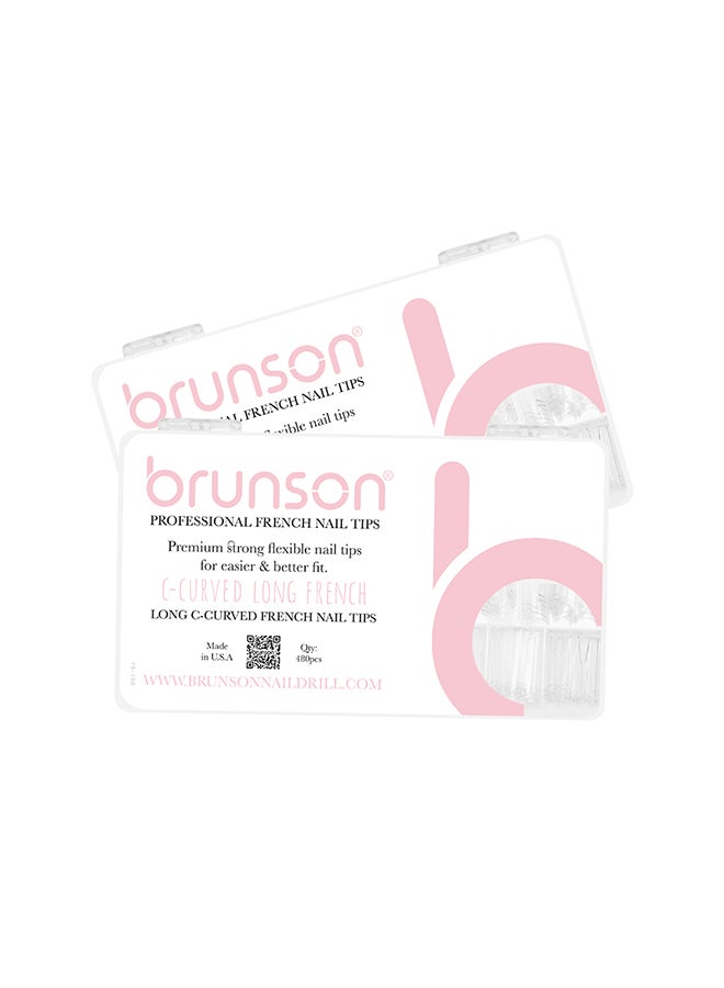 brunson Professional French Nail Tips 480pcs C Curved Long Nail Tip Premium Strong flexible False nail tips easier better-fit Press On Nails  for French Manicure Acrylic Gel Nail Extensions for Nail Art - Image 1